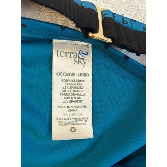 Terra & Sky bathing suit 1x (16-18w) rn52469 turquoise and black dots underwire - Picture 5 of 7